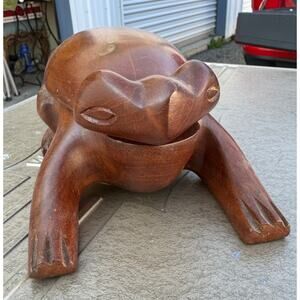 Hand crafted mahogany frog shaped wood box